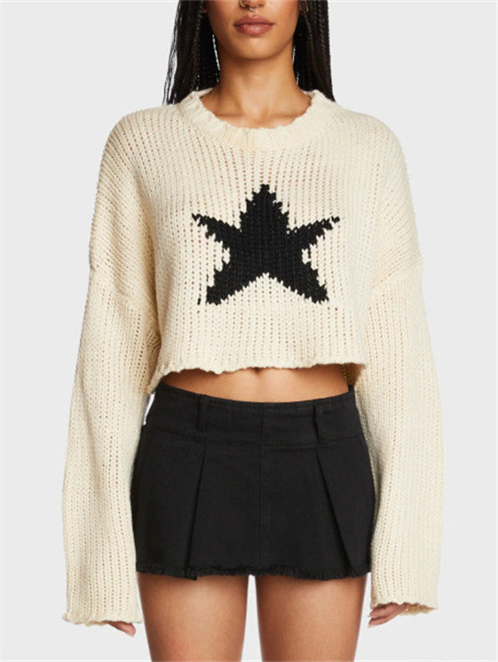 Pull-over en grosses mailles tendance pour femmes avec application d'étoiles chics et stylées