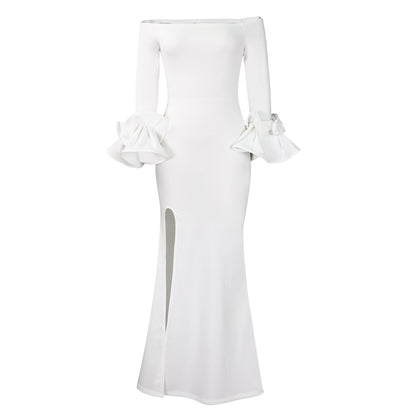 Robe de soirée élégante pour dames avec des volants dramatiques et une fente latérale Chic und Stil