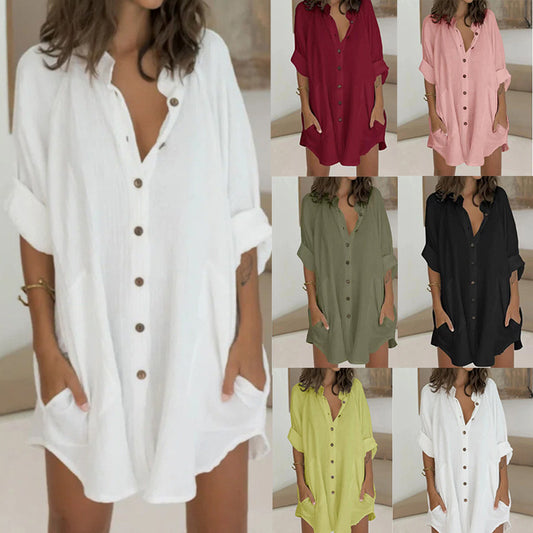 Robe chemise à manches longues pour femmes avec fermeture à boutons cachée Chic und Stil