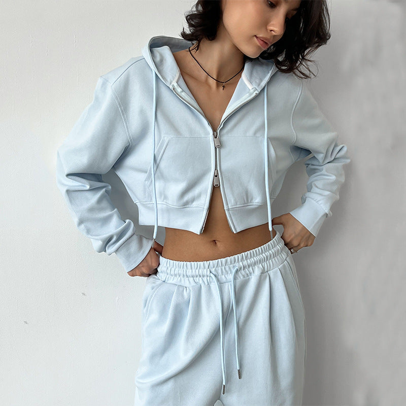 Trendy cropped hooded sweatshirt set for women and loose jogger pants Chic and Style