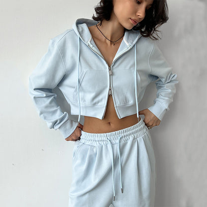 Trendy cropped hooded sweatshirt set for women and loose jogger pants Chic and Style