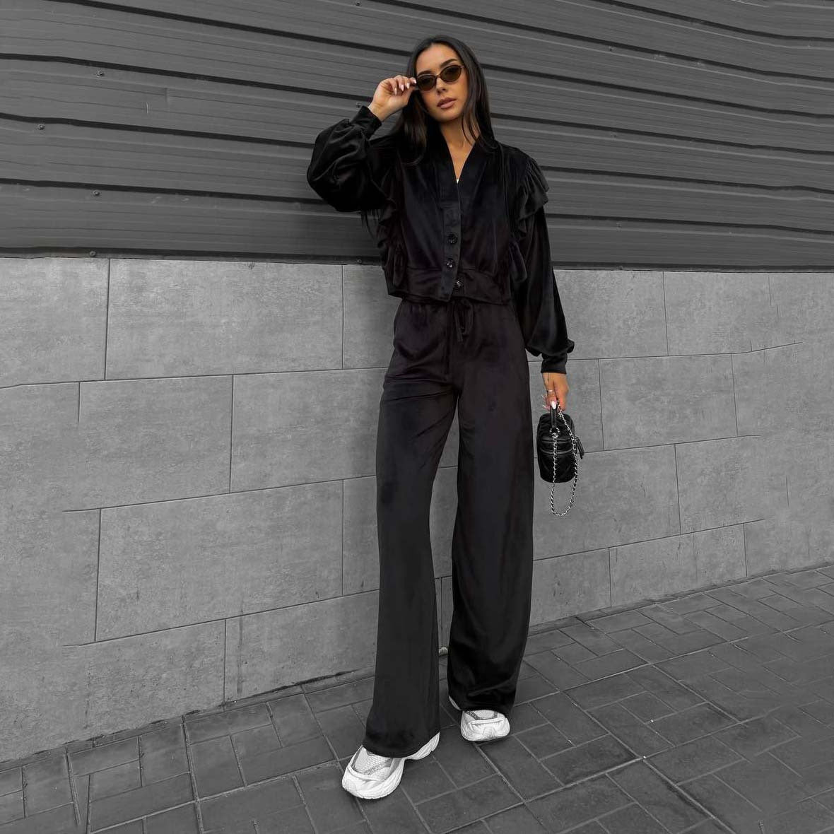 Dames Ensemble Lounge Confortable avec Détails Volants Chic und Stil