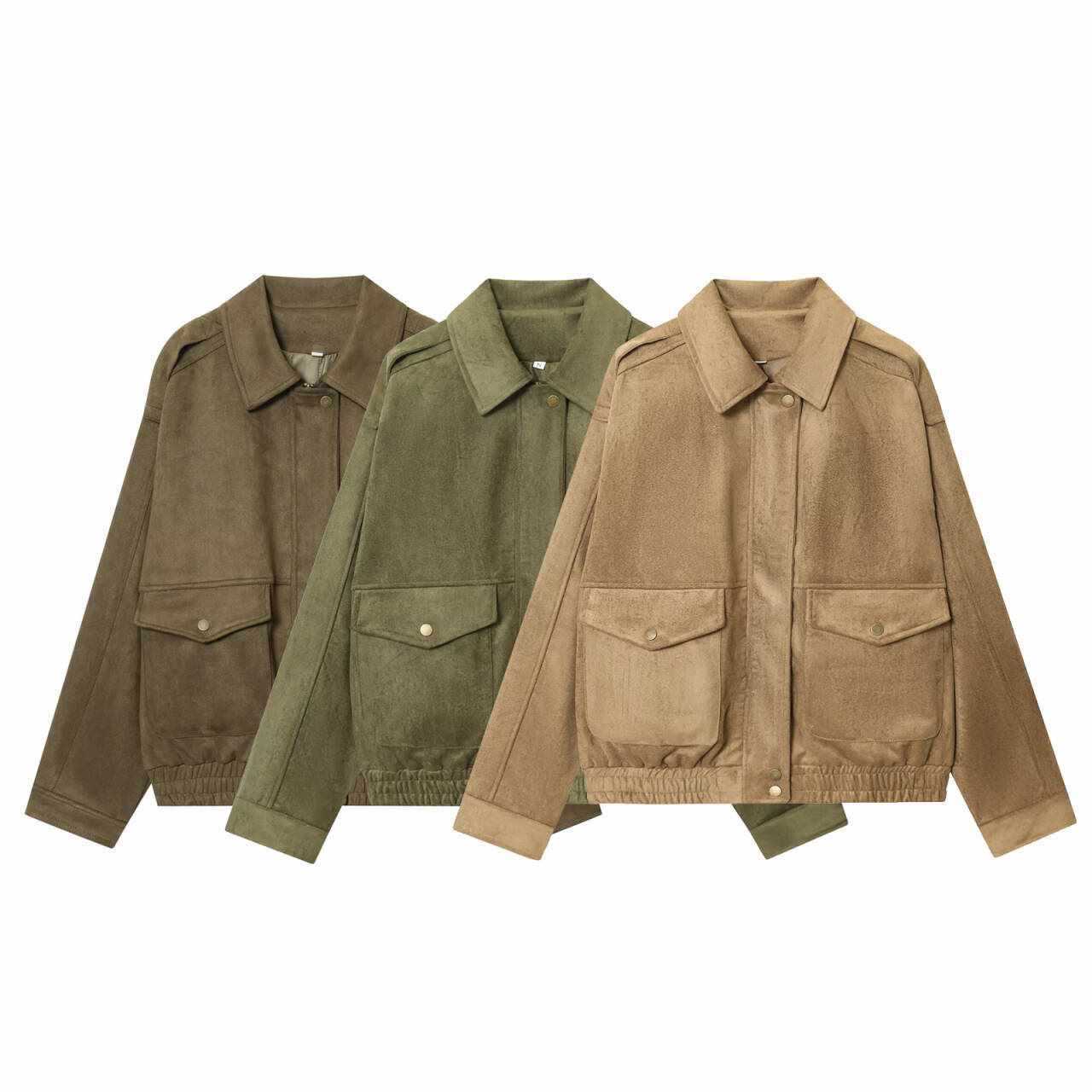 Damen Utility-Jacke aus weichem Wildleder mit hohen Taschen Chic und Stil