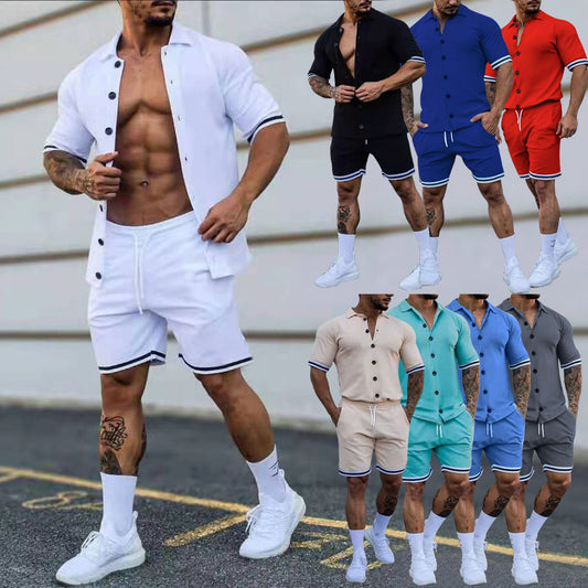 Leisure set for men with modern short sleeve shirt and chic and stylish shorts