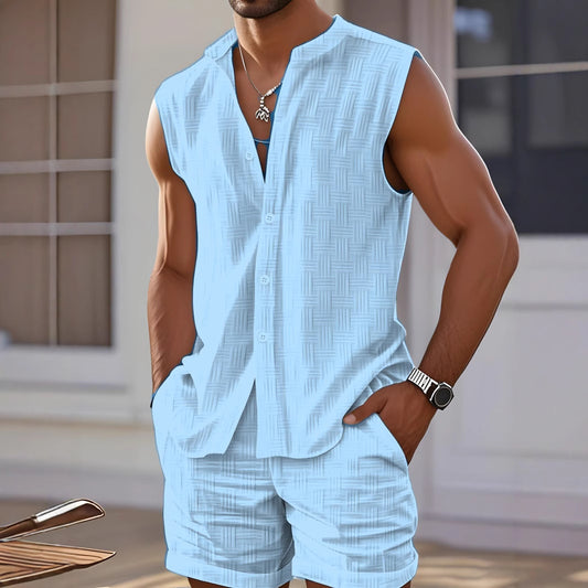 Hommes Décontracté Sans Manches Boutonné Ensemble Chic und Stil