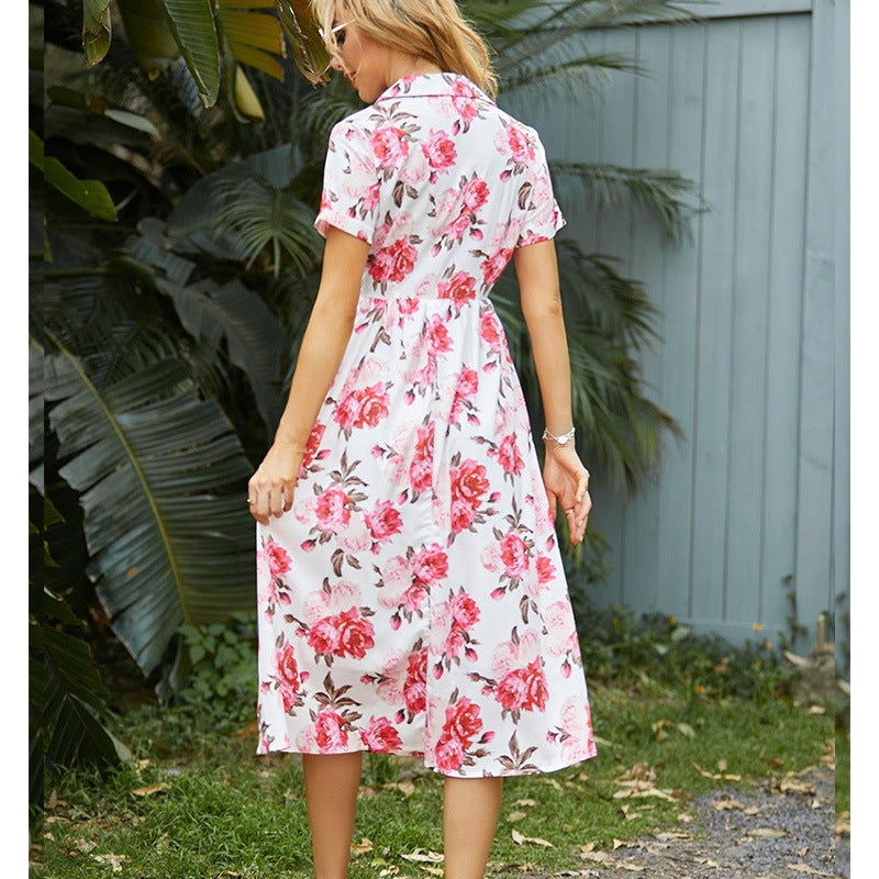 Robe midi à boutons fleuris pour dames Chic und Stil