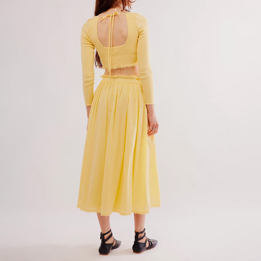 Dames deux pièces avec crop-top décontracté et jupe volumineuse Chic und Stil