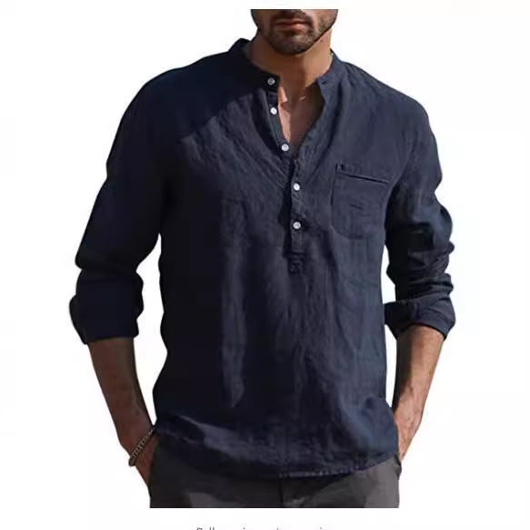 Chemise en lin pour hommes avec coupe mi-longue et poche poitrine pratique Chic und Stil
