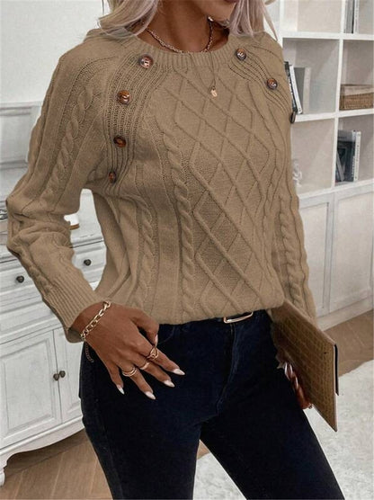 Pull en maille pour femmes avec un motif de losanges texturé et des boutons décoratifs Chic und Stil