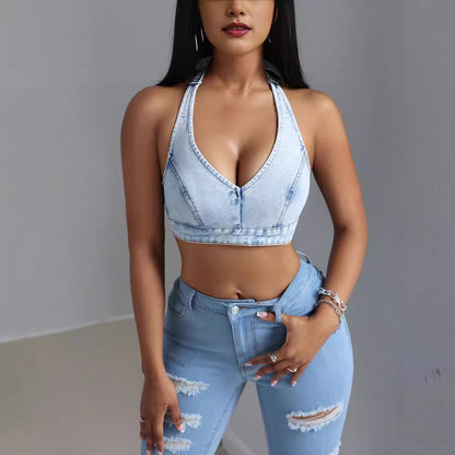 Dames cropped Denim-Top Chic und Stil