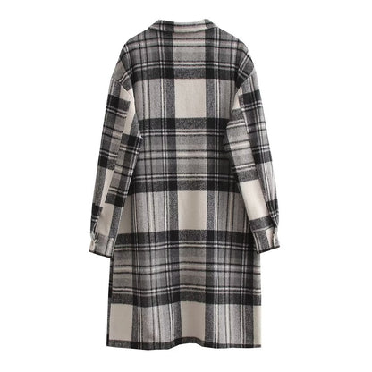 Plaid Slip Dress for Women with Practical Chest Pockets and Long Sleeves Chic und Stil