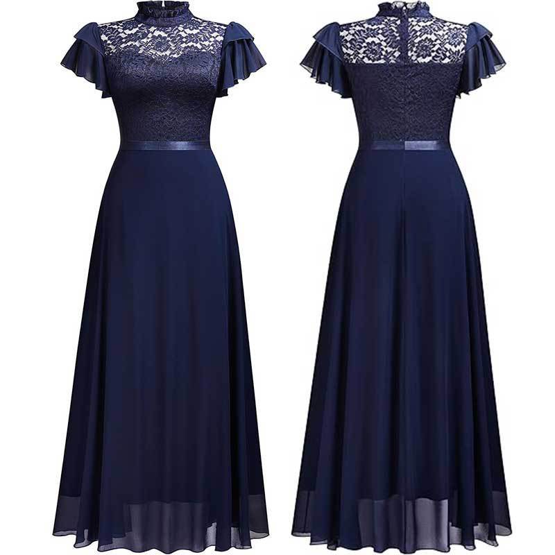 Robe maxicôtel élégante en dentelle et chiffon pour dames Chic und Stil