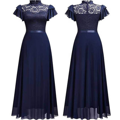 Robe maxicôtel élégante en dentelle et chiffon pour dames Chic und Stil