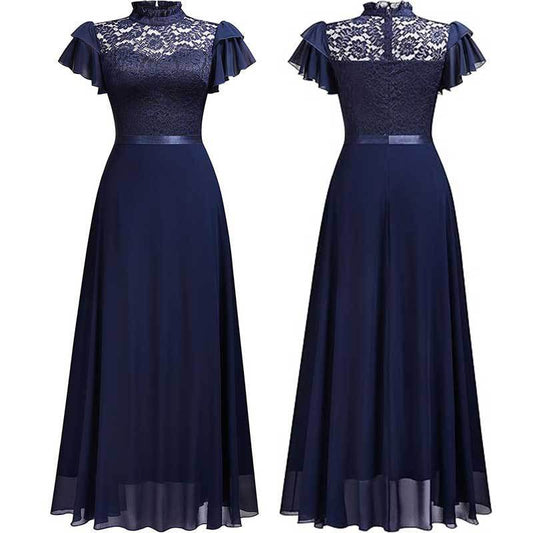 Robe maxicôtel élégante en dentelle et chiffon pour dames Chic und Stil