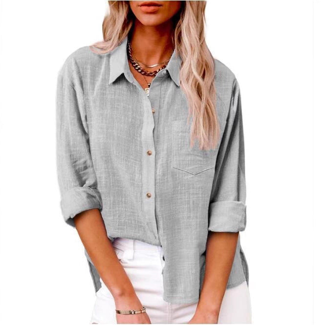 Blouse en lin décontractée pour femmes à manches courtes et détails de boutons Chic und Stil