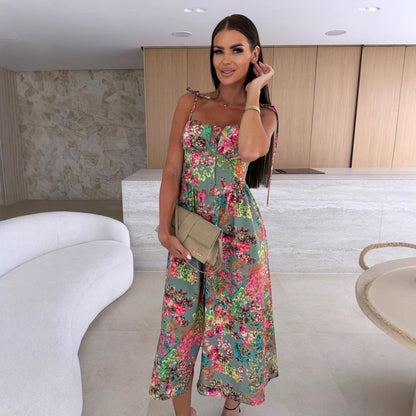 Robe midi à imprimé floral pour femmes avec bretelles à volants Chic und Stil