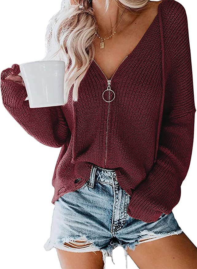 Femme Pull décontracté avec fermeture éclair moderne et coupe ample Chic und Stil