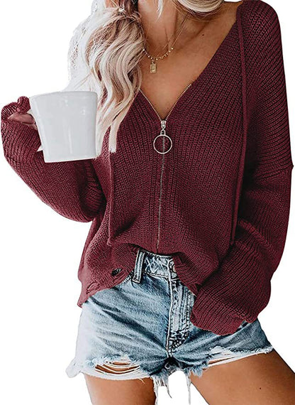 Femme Pull décontracté avec fermeture éclair moderne et coupe ample Chic und Stil