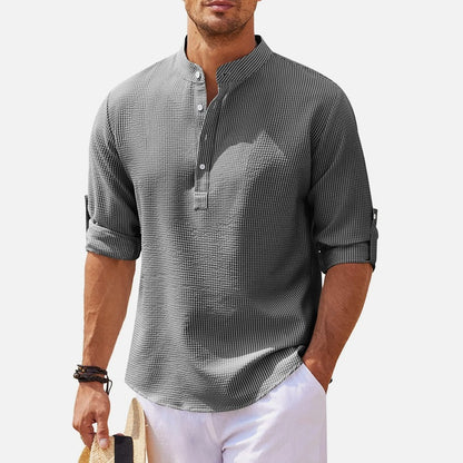 Chemise à manches longues décontractée pour hommes avec col montant et patte de boutonnage Chic und Stil