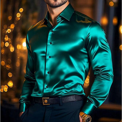 Chemise en soie pour homme à manches longues avec un éclat élégant et une coupe cintrée Chic und Stil