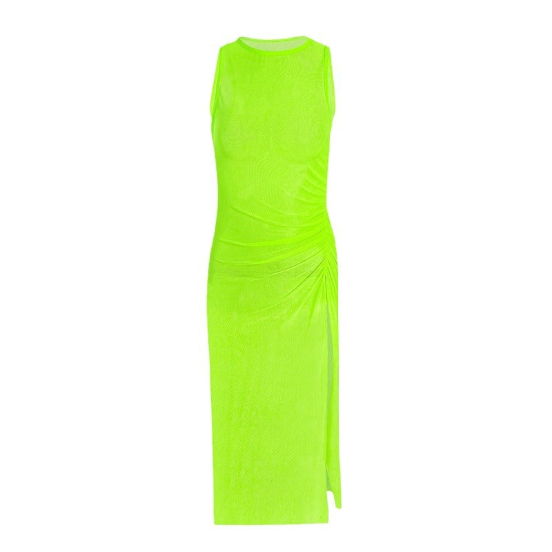 Femmes Robe Maxi Sans Manches Raffung Chic und Stil