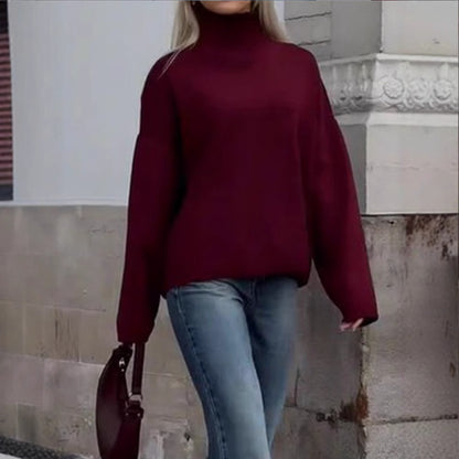 Oversized knit pullover for women with high collar and relaxed fit Chic and Style