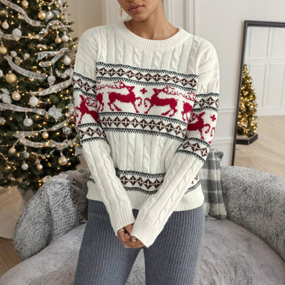 Pull en tricot pour femmes avec motif de renne festif et motif en torsades luxueux Chic und Stil