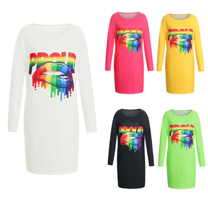 Robe à manches longues pour femmes avec un design graphique tendance et des poches pratiques Chic und Stil