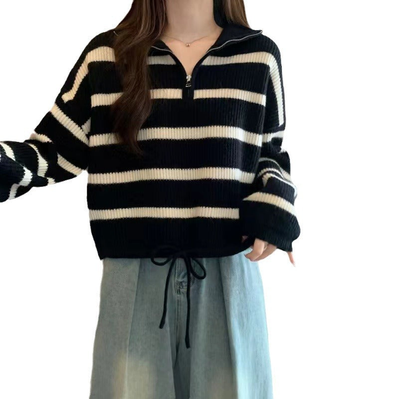 Pull cropped pour femmes avec col montant et ourlet tressé Chic und Stil