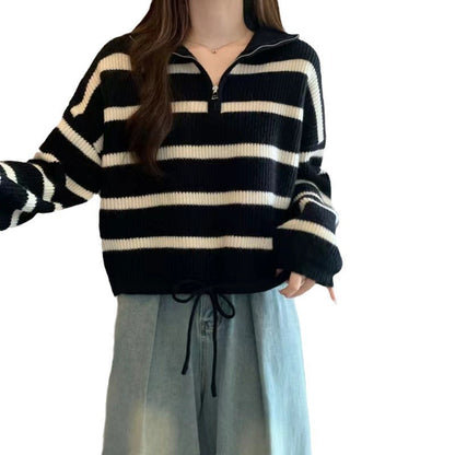 Pull cropped pour femmes avec col montant et ourlet tressé Chic und Stil