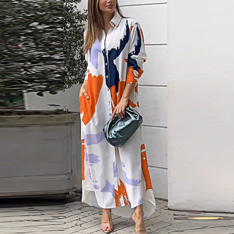 Robe longue à impression artistique pour femmes Chic und Stil