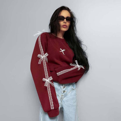 Dames élégant sweat-shirt avec des ceintures de lien uniques Chic und Stil