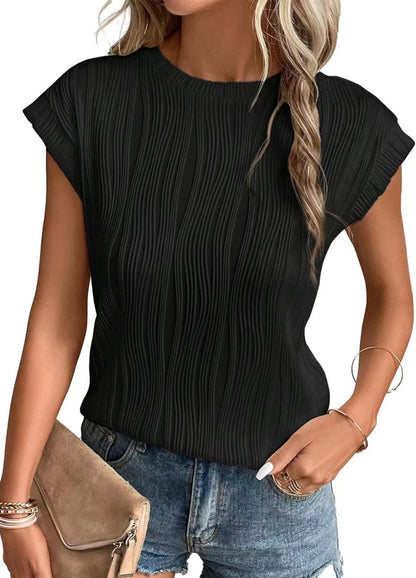 Blouse à manches courtes structurée pour femmes avec un élégant motif en vagues Chic und Stil