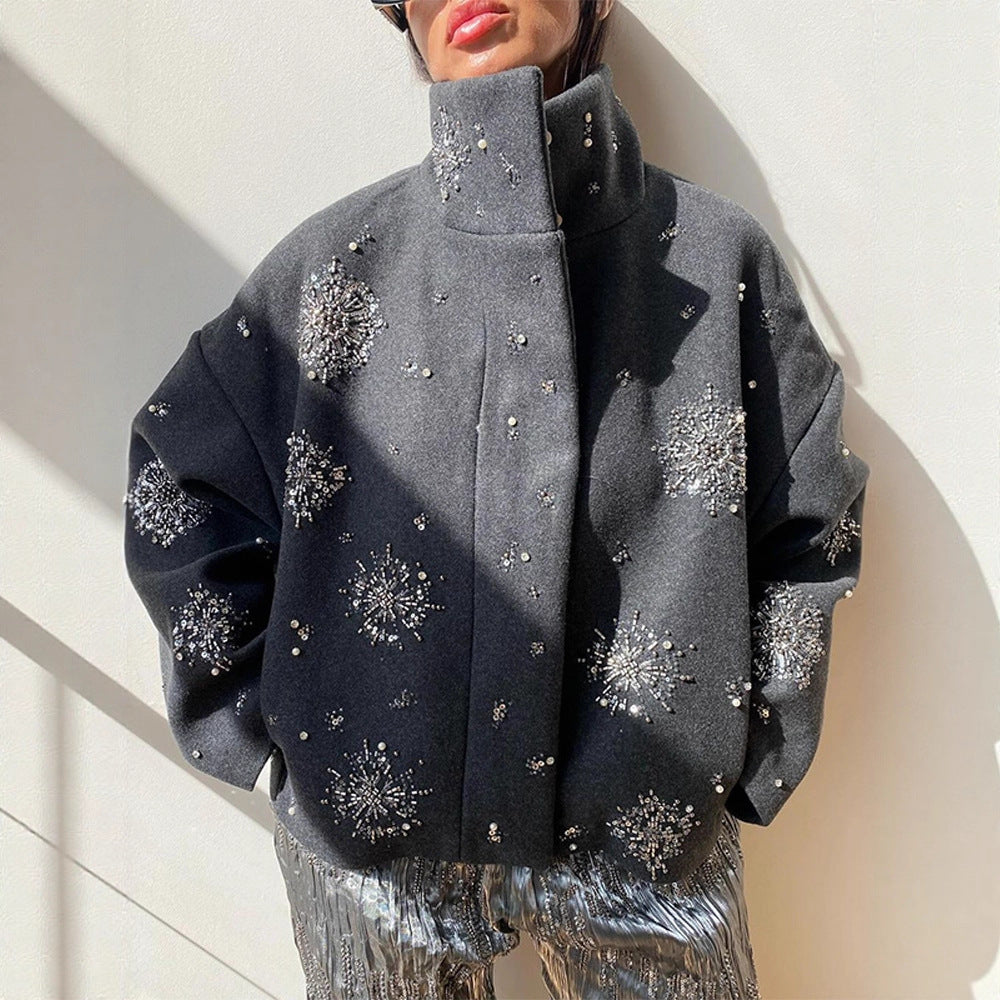 Dames Élégante veste d'hiver brodée Chic und Stil