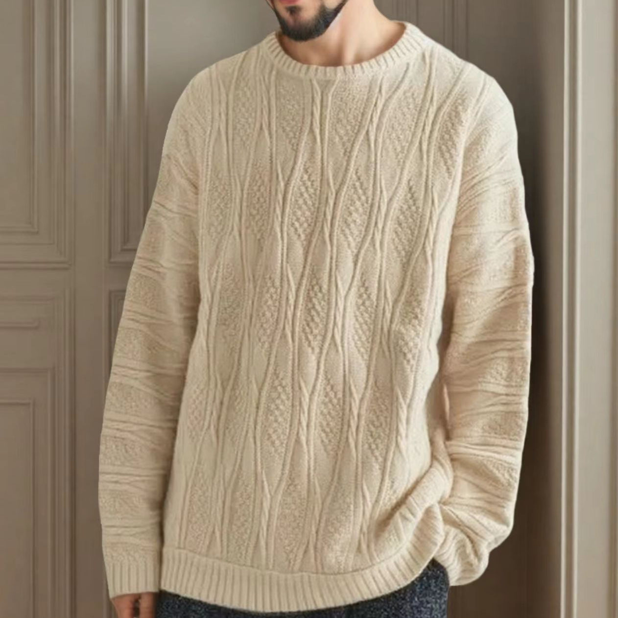 Pull à grosse maille pour femmes avec un motif alvéolé unique et un col haut Chic und Stil