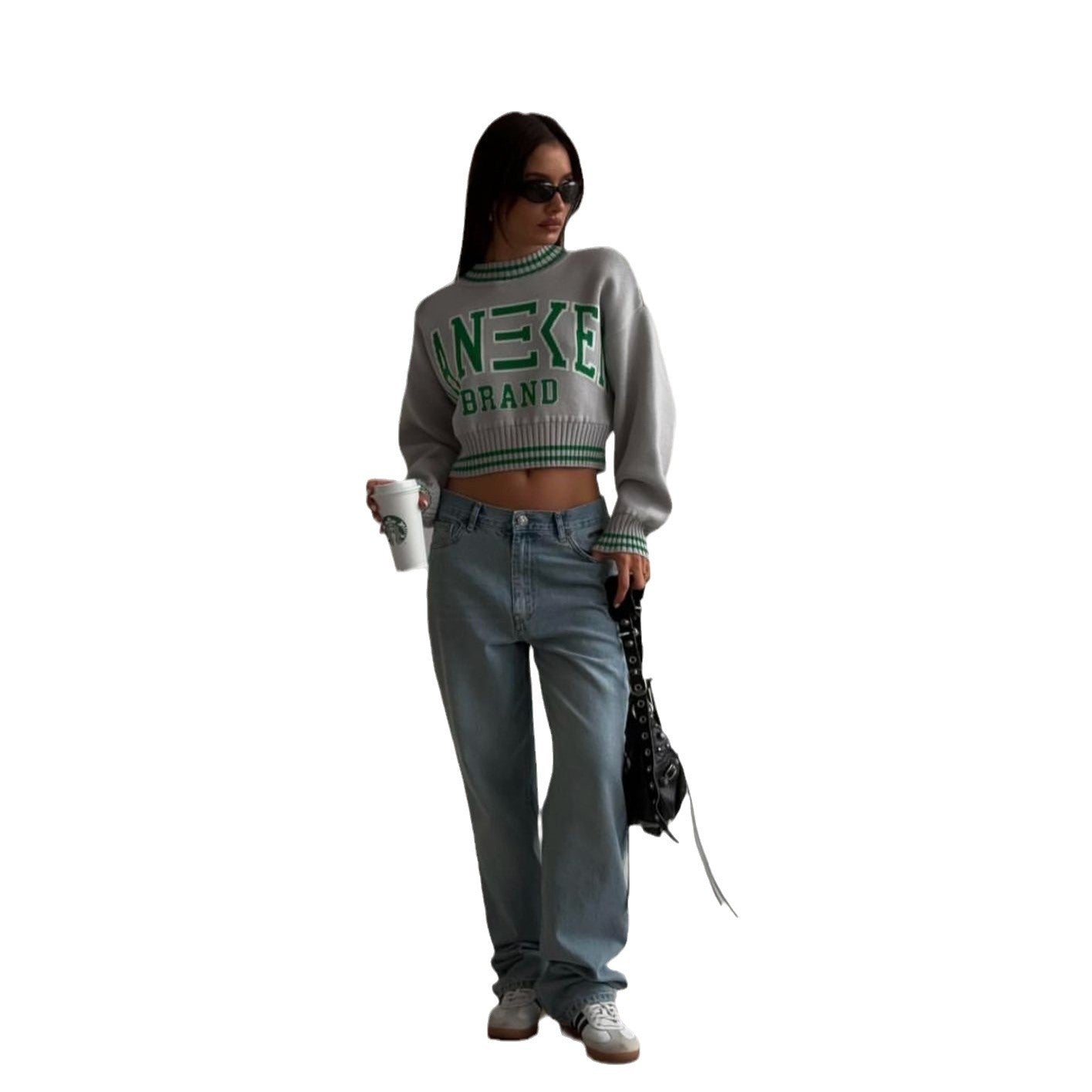 Dames trendy, décontracté Crop-Pull avec texte graphique et accents sportifs Chic und Stil