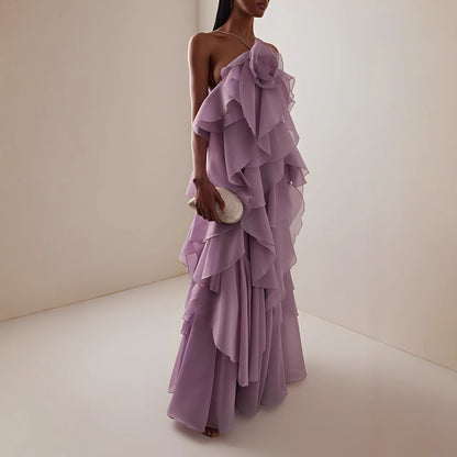Robe maxi femme avec des volants volumineux et des accents floraux Chic und Stil