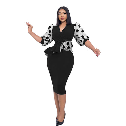 Robe portefeuille pour femmes avec des manches bouffantes transparentes et un design froncé cintré Chic und Stil