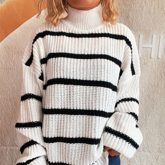 Pull en tricot pour femmes avec col montant et motif rayé tendance Chic und Stil