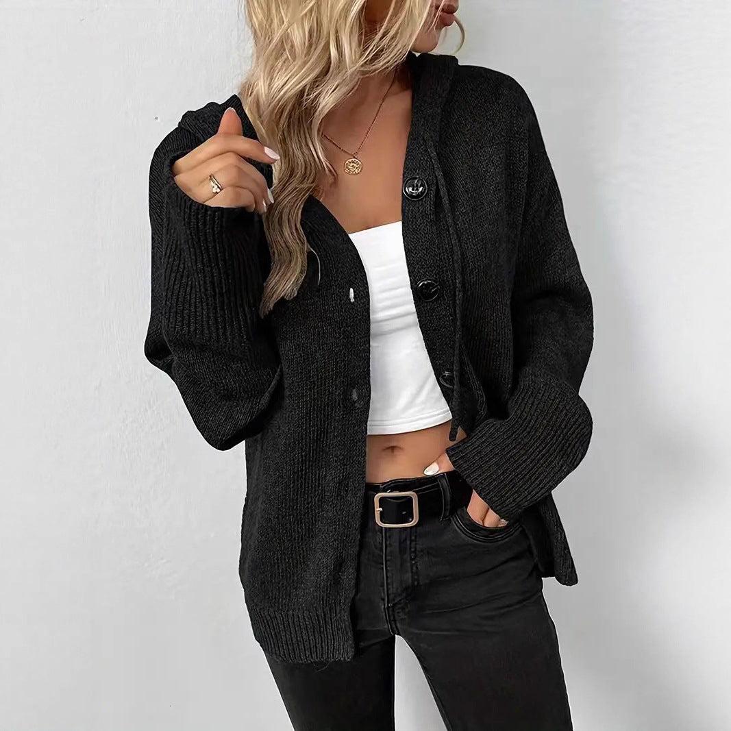 Dames confortable cardigan avec capuche et gros boutons Chic und Stil