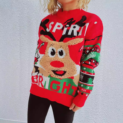 Pull femme festive avec design de renne de Noël et couleurs vives Chic und Stil