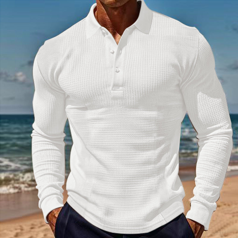 Chemise polo à manches longues élégante pour hommes avec boutonnière et design texturé Chic und Stil