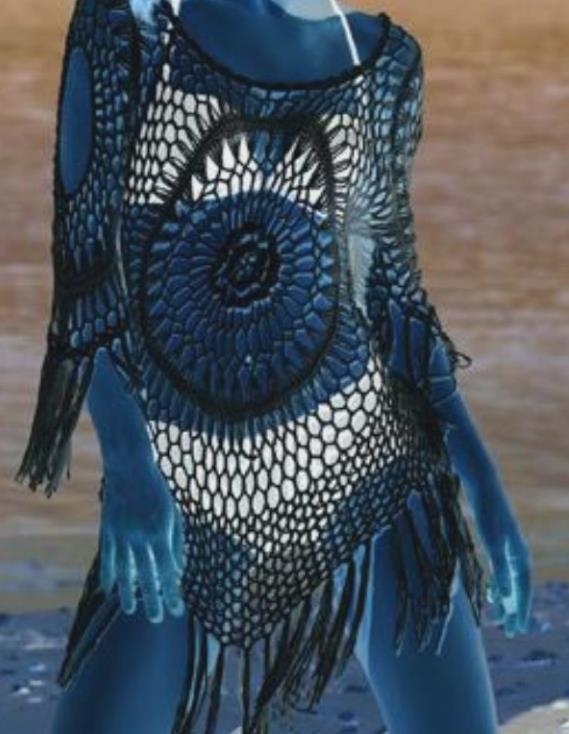 Dames crochet surdimensionné avec mailles ouvertes et franges Chic und Stil