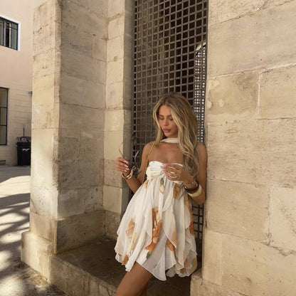 Robe de soirée pour femmes avec design volanté flottant et dos nu Chic und Stil