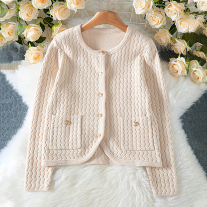 Dames élégant cardigan avec motif en vagues Chic und Stil