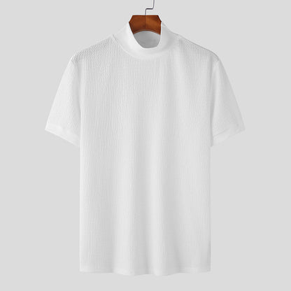 T-shirt pour hommes à manches courtes avec un design structuré moderne et col montant Chic und Stil