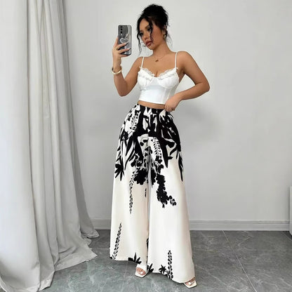 Palazzo pants for women with floral pattern and elastic waist Chic und Stil