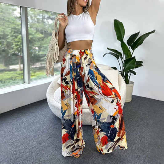 Chic and Style Abstract Print Wide Palazzo Pants for Women