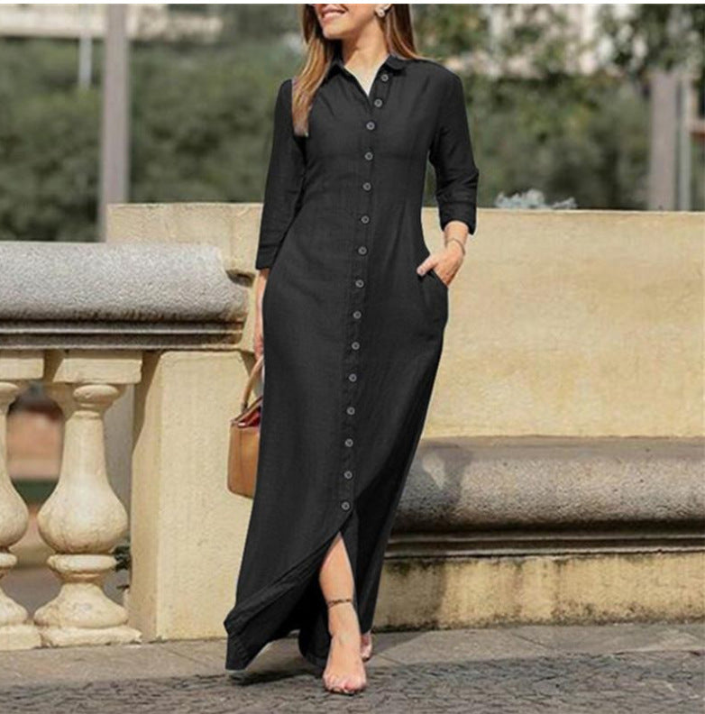 Robe maxi à manches longues avec patte de boutonnage et poches latérales Chic und Stil
