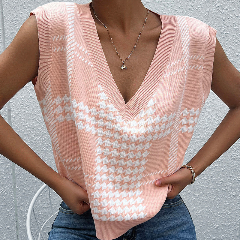Pull sans manches tricoté à col V pour dames Chic und Stil